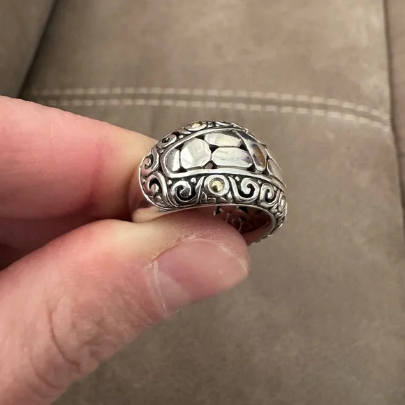 Effy Balissima BH 925 Sterling Silver 18K Gold Crackle-Look Pebble Dome Ring - Picture 3 of 14